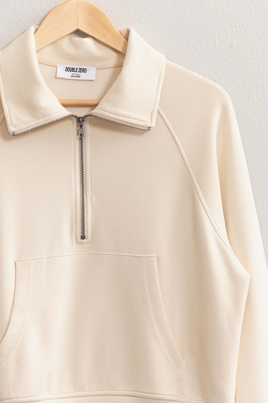 Top - Cream Half Zip Sweatshirt